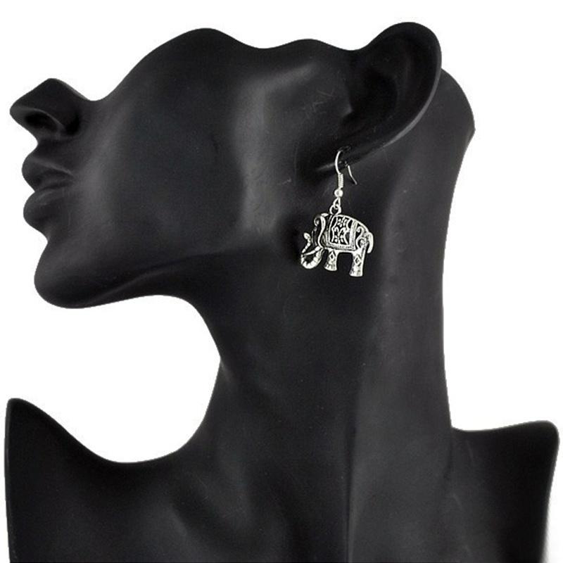 Damen Retro Tibetisches Silber Türkis Elefanten Ohrringe Schmuck
