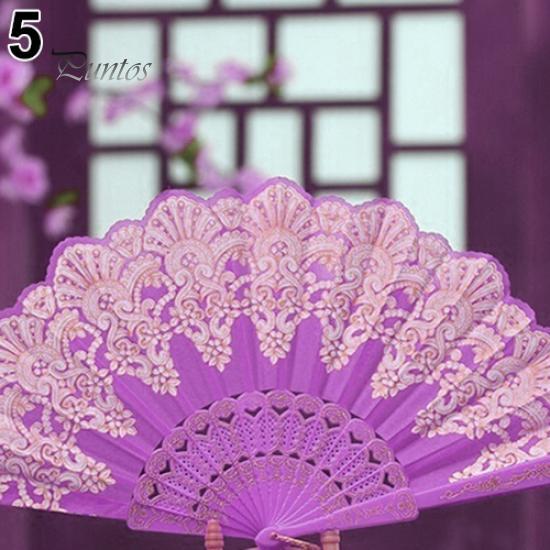 Cute Ethnic Dance Golden Tone Hand Held Flower Fan