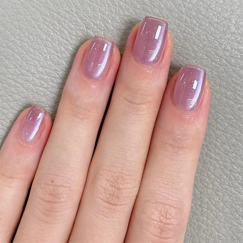 

24 шт. Чистые блестящие ногти «кошачий глаз», простые дизайны, глянцевые короткие квадратные накладные ногти, полное покрытие, носимые типсы для ногтей, арт