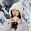 Autumn and Winter Hats for Women Sweet and Cute Fur Balls and Velvet Rabbit Fur Warm Hats Fashionable and Versatile Ear Protection Wool Hats