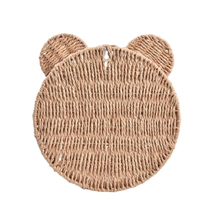 Rattan Kleine Pflanze Display Aufbewahrungsregal Niedliche Bärenohren Wandmontierter Hängekorb Bücherregal Schweberegale Dekoration