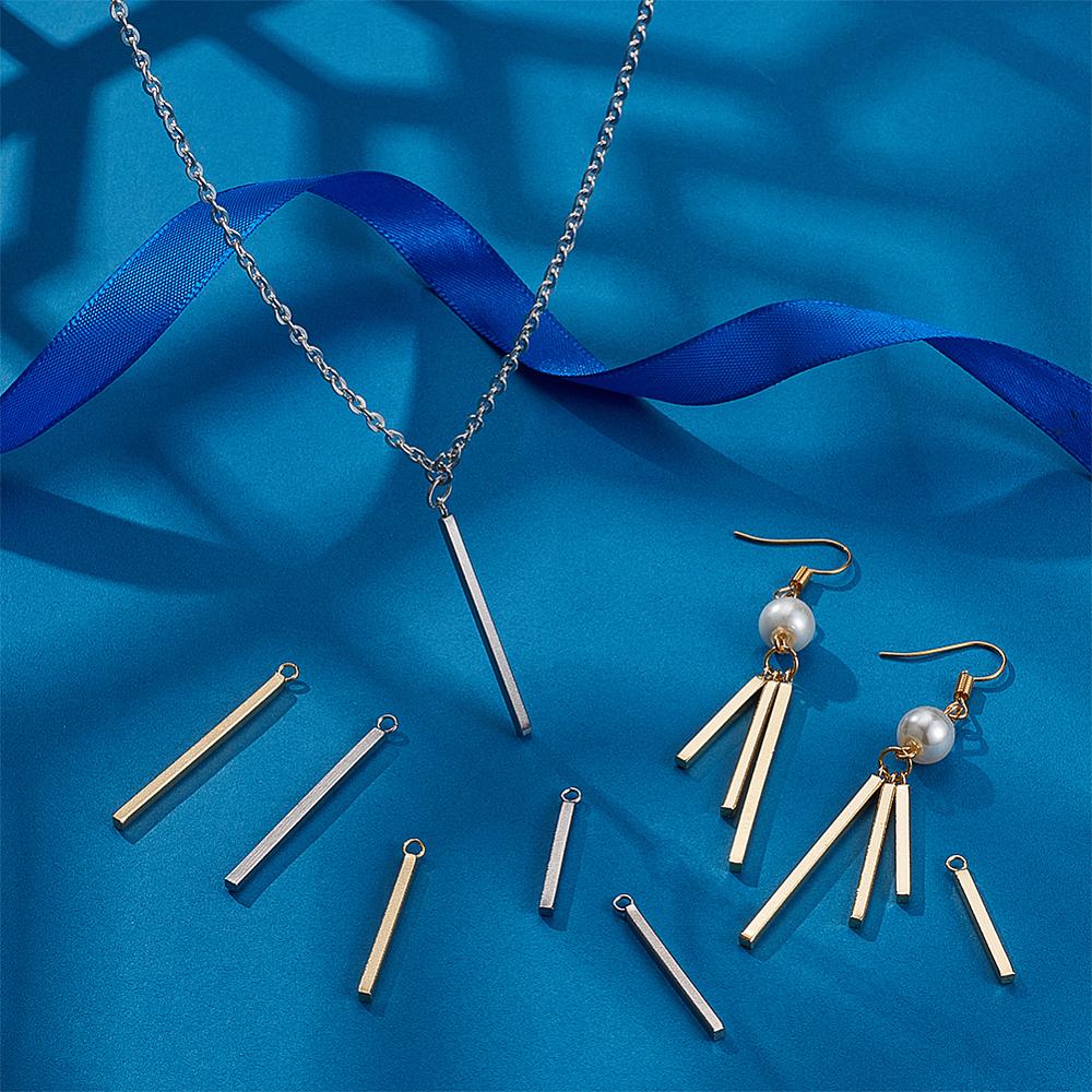 36Pcs 6 Styles 304 Stainless Steel Pendants Bar Charm Mixed Color 23~37.5x2x2mm Hole: 1.8~2mm 6pcs/style