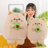 Cat Plush Toy Fat Face Kitten Doll Hold Avocado Plushie Soft Pillow Sofa Ornament Lovely Stuffed Animal Doll Plush Pillow