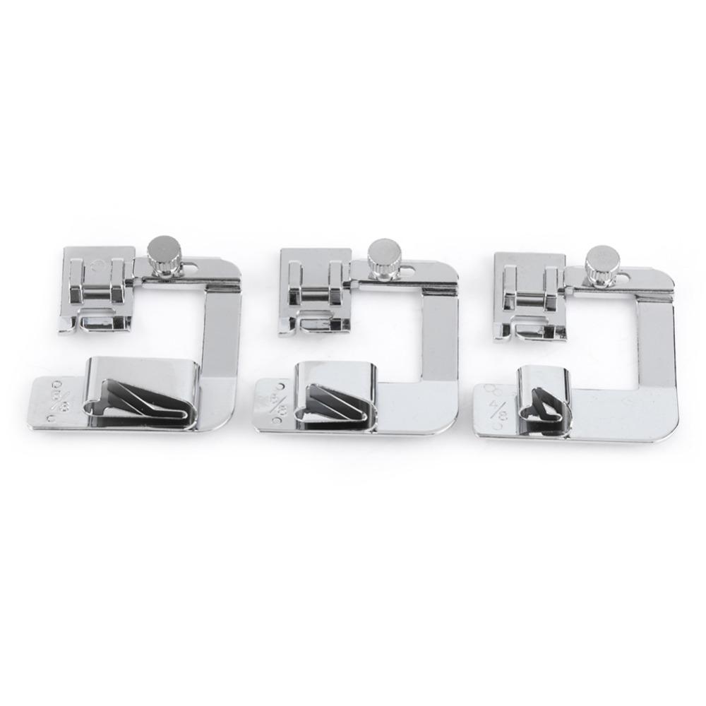 3pcs Multifunction Snap On Presser Feet Low Shank Wide Hemming Rolled Hem Presser Foot Zinc Alloy Snap On Hemming Presser Foot