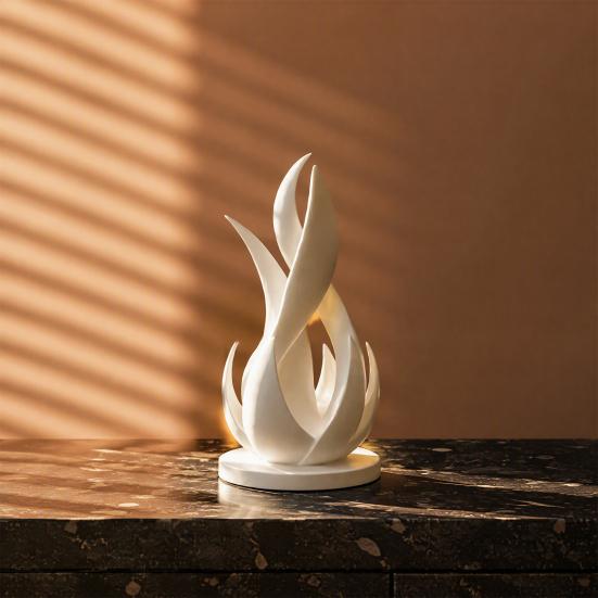Moderní socha do obývacího pokoje 3D tištěná abstraktní socha plamene, minimalistické zkroucené umění, dekorativní měkký bytový doplněk, soška na stůl a