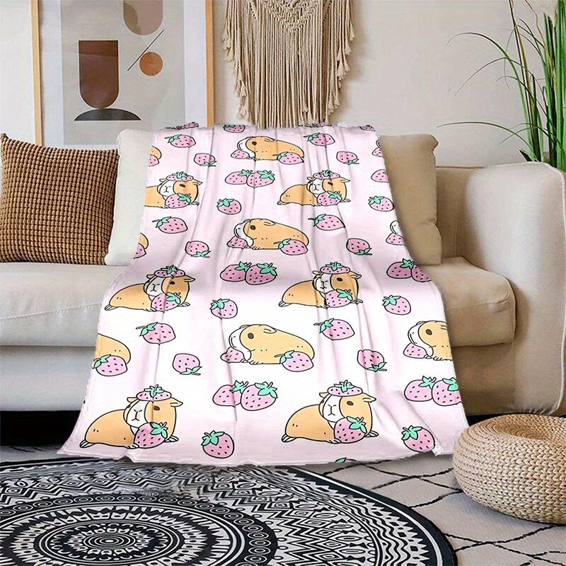 1pc Cute Strawberry Guinea Pig Printed Blanket Is Stylish, Soft and Warm - Perfect for Couches, Couches, Offices, Beds, Camping