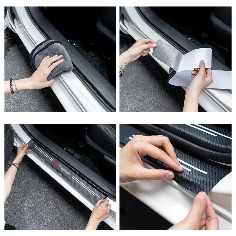 4Pcs/set Car Logo Threshold Strip Door Sill Protectio Sticker For Mercedes Benz A C E Class GLE GLB GLC W205 W212 W213 X253 FE8
