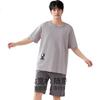 Dushiliren Men's Pajamas Summer 100% Pure Cotton Short-Sleeve Shorts Comfortable All-Cotton Pullover Loungewear Suitable for Outdoor Wear XL