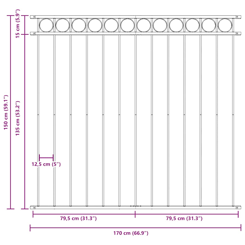 ASSEN Zaunpaneel Stahl 1,7 x 1,5 m Schwarz