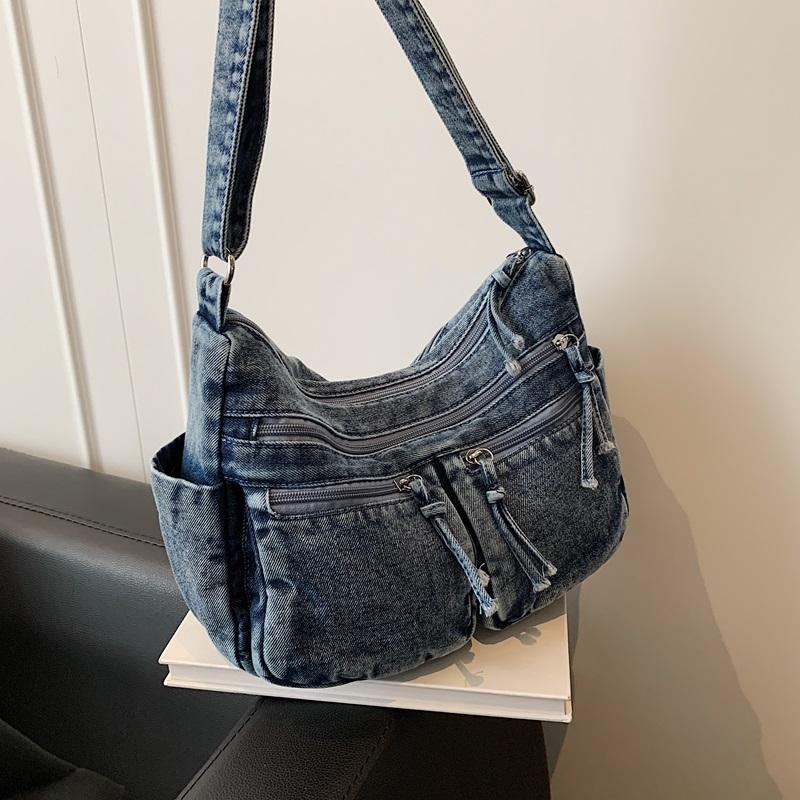 Denim Bag Women's Large Capacity Shoulder Bag Multi-Pocket Commuter Crossbody Bag