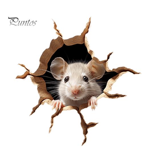 Removable Glass Window Clings Peeking Mouse Wall Sticker, 3D Broken Hole Effect Decals, Funny Waterproof PVC Decals Stickers, Art for Bedroom