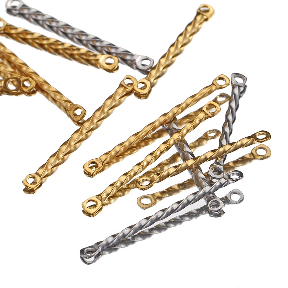 20pcs Stainless Steel Double Hole Twisted Column Rods Gold Plated Charm Pendant Connectors for Earrings Jewelry Making Wholesale