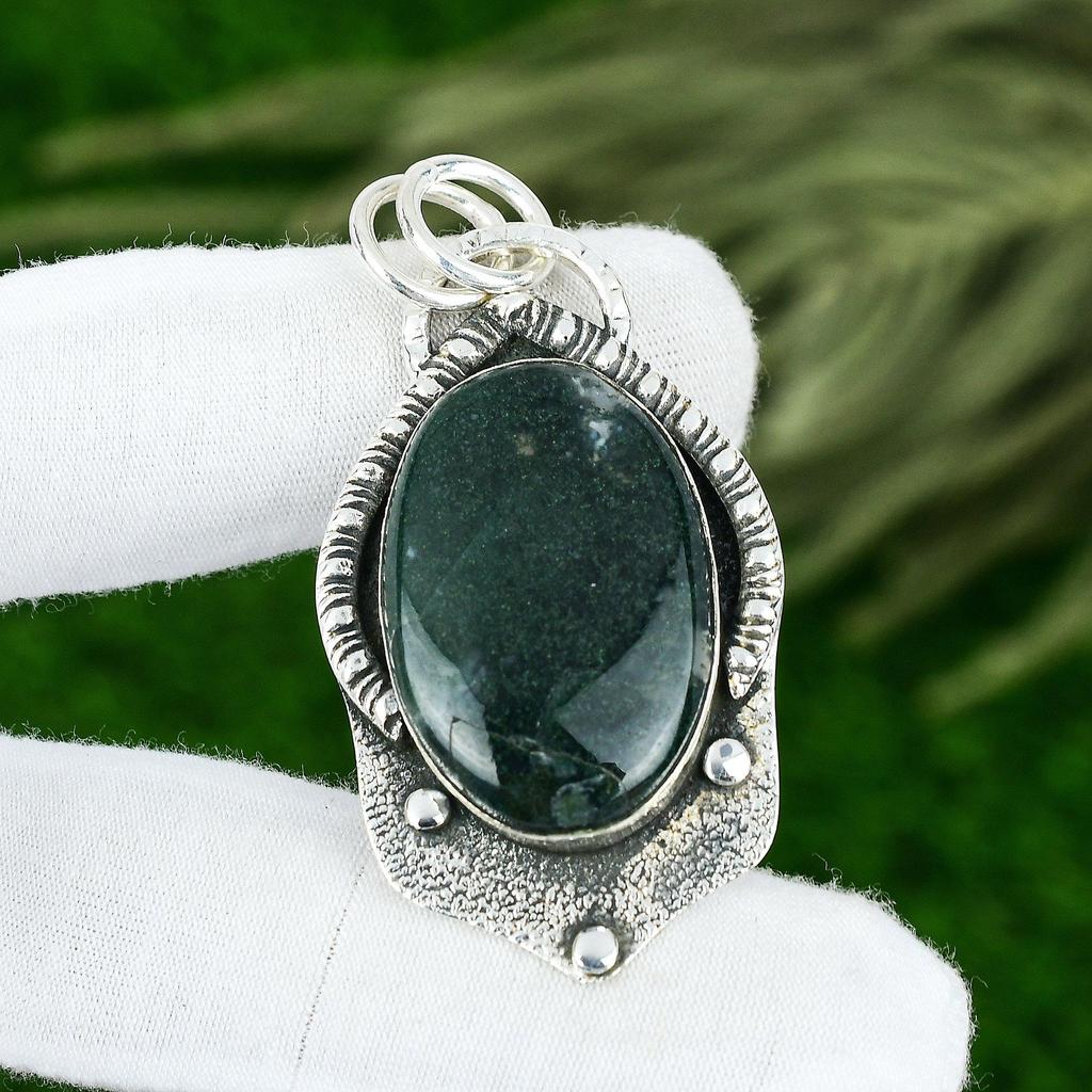 Gift For Women Pendant 925 Sterling Silver Natural Solar Moss Agate Gemstone