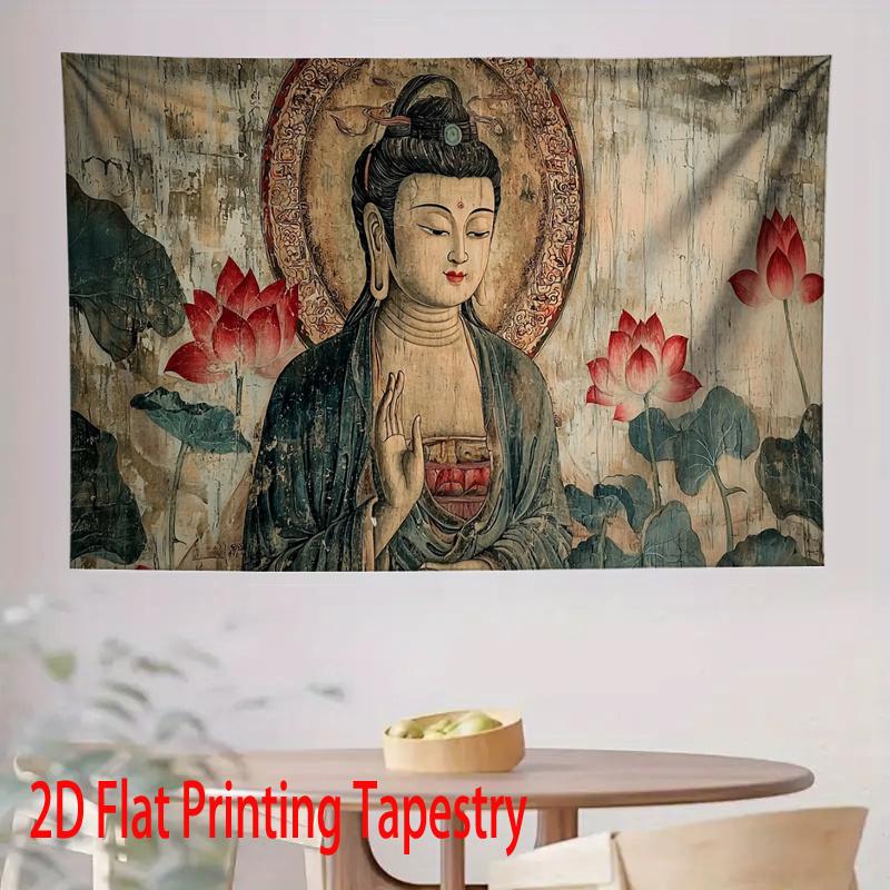 VIKAMA Lotus Zen Tapestry Giant Buddha Tibetan Buddhist Art Tapestry Yoga Studio Wall Decoration Home Decoration 74x94cm(29x37in)