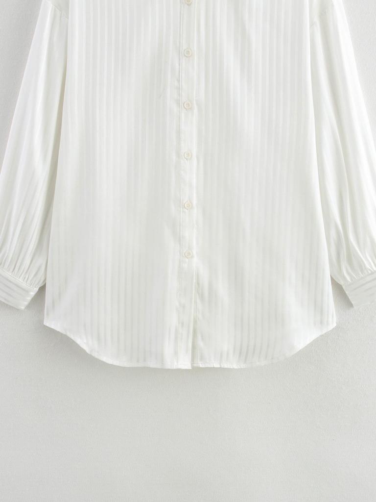 2025 Spring Women's European & American Style Simple White Silky Sun Protection Long Sleeve Shirt