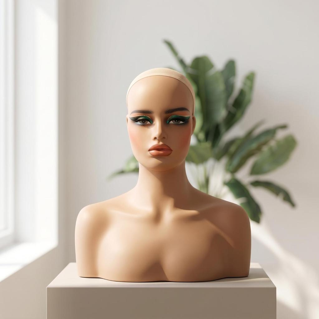 Mannequin Head with Shoulders Skin Tone Female Bust Lightweight