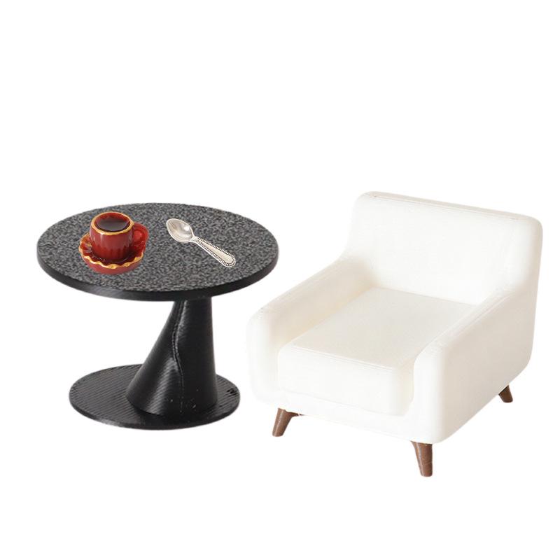 Handmade Mini Dollhouse Table & Sofa Ornament with DIY Coffee Cup & Spoon Accessories