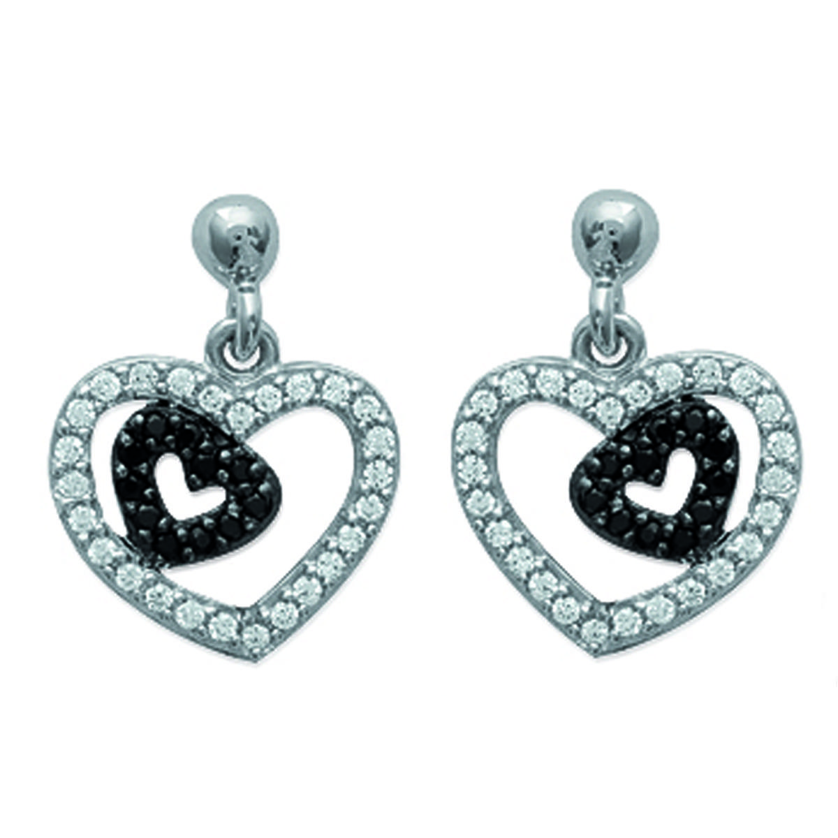 

Les Trésors De Lily [J3112] - Boucles Argent Love Divine blanc noir (rhodié) - 16x12 mm