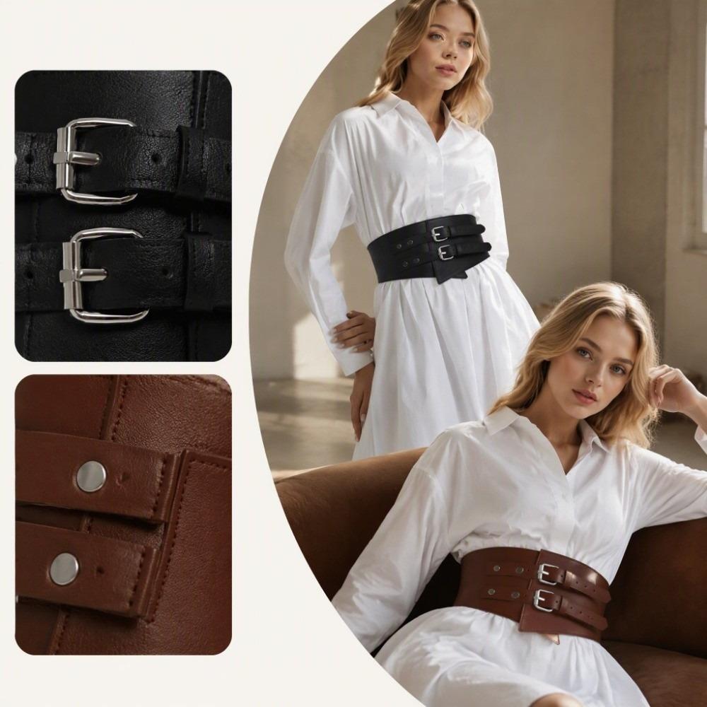 Elastic Stretch Decorative Buckle Belt Adjustable Fit Gothic Wide Leather Belt Girdle