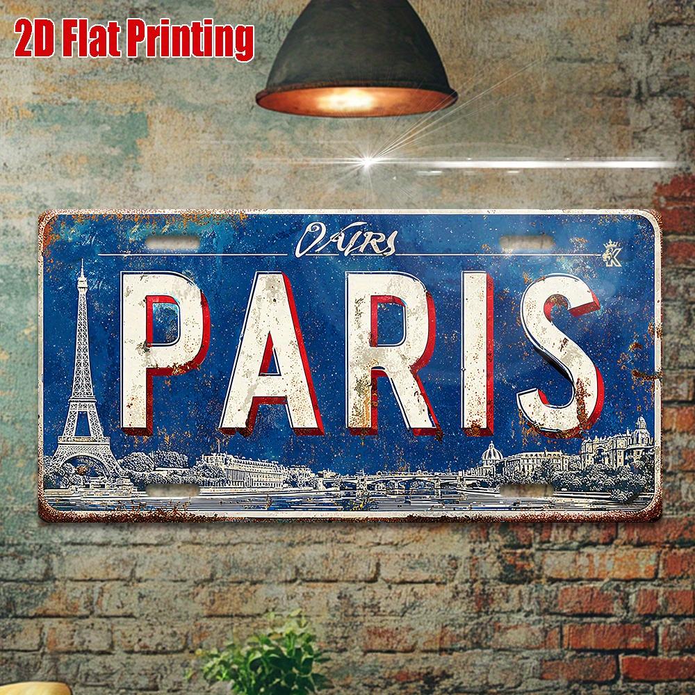 Paris Metal License Plate - Vintage French Cityscape Design, Blue Background - Heavy-Duty Aluminum Wall Decor
