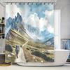 Watercolor Mountain Hiking Shower Curtain Nature Trail Art With Backpackers And Scenic View Bathroom Decor Waterproof Durable