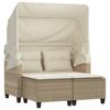 Vidaxl 2-Os. Garden Sofa With Canopy And Stools, Beige, Rattan Pe