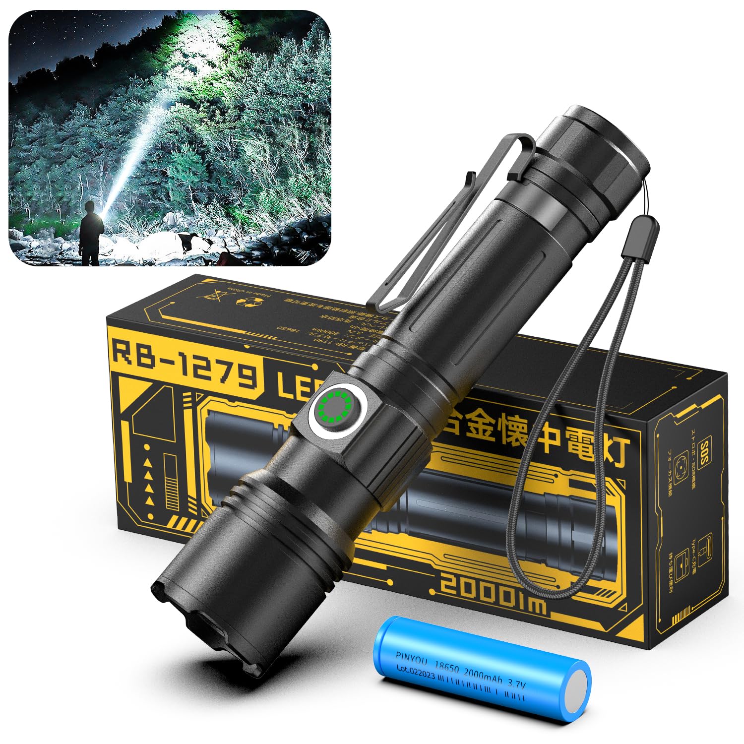 

Powerful Flashlight Latest Compact LED 5 Dimmable IPX6 Handy Maximum Beam Distance of Clip Ideal for Disaster Mountain Night Power Evacuation and