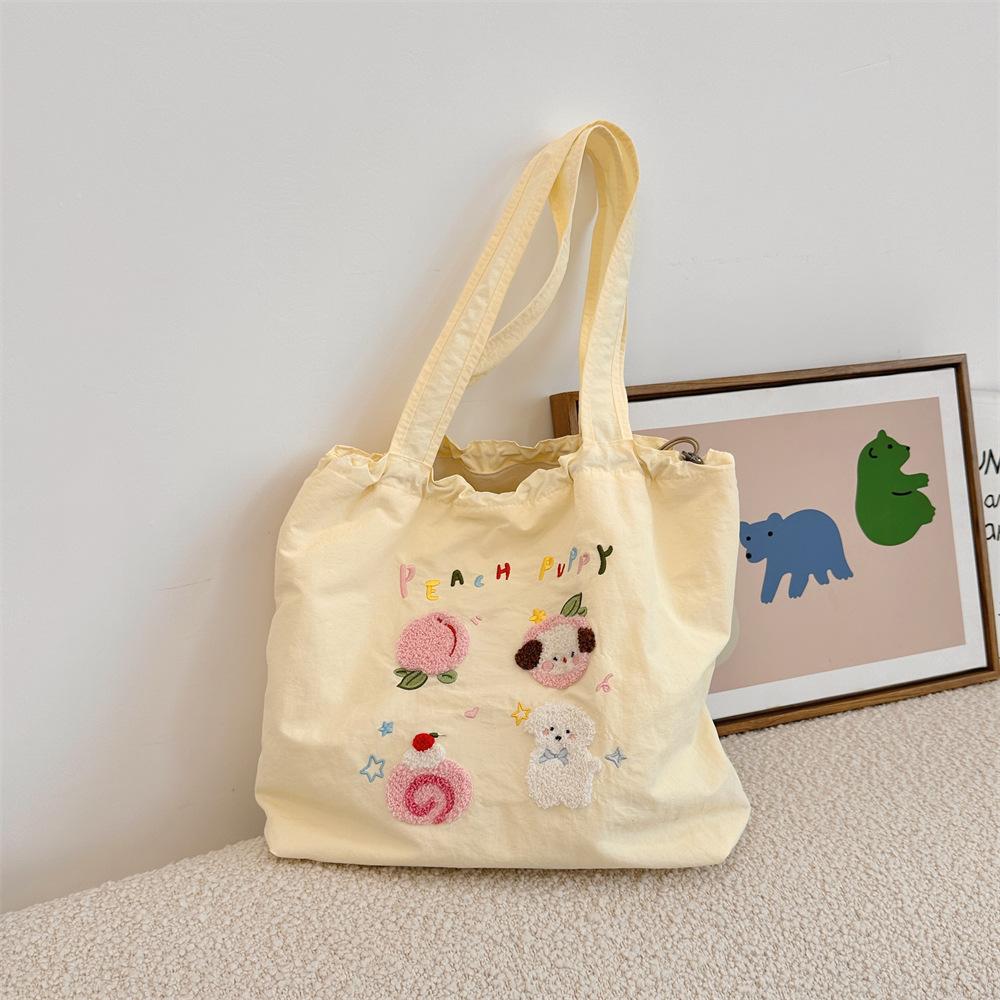 Cute Towel Embroidery Female Canvas Shoulder Bag College Girls Books Handbag Eco Cotton Cloth Purse Women Large Shopping Tote