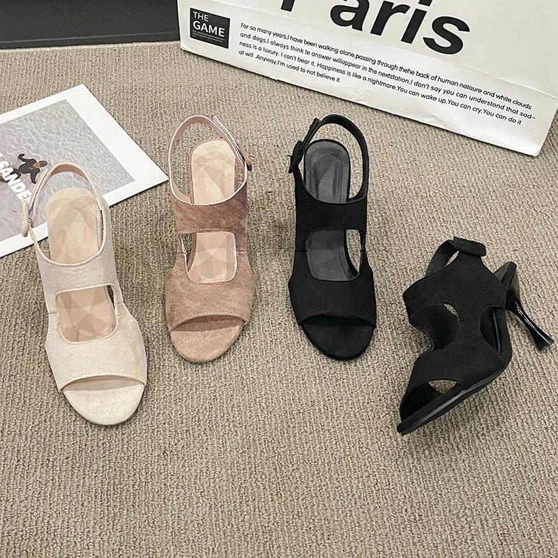 Fashion Woman Elegance Slim Heels Small Square Head High Heels Shoes Design Sense Wrapped Toe Sandals Ladies Elegant Headed Sandals