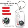 Portable 3-in-1 Function Mini Compass Keychain Compact Durable Thermometers Fluorescent Mountaineering Tool Expedition Outdoor