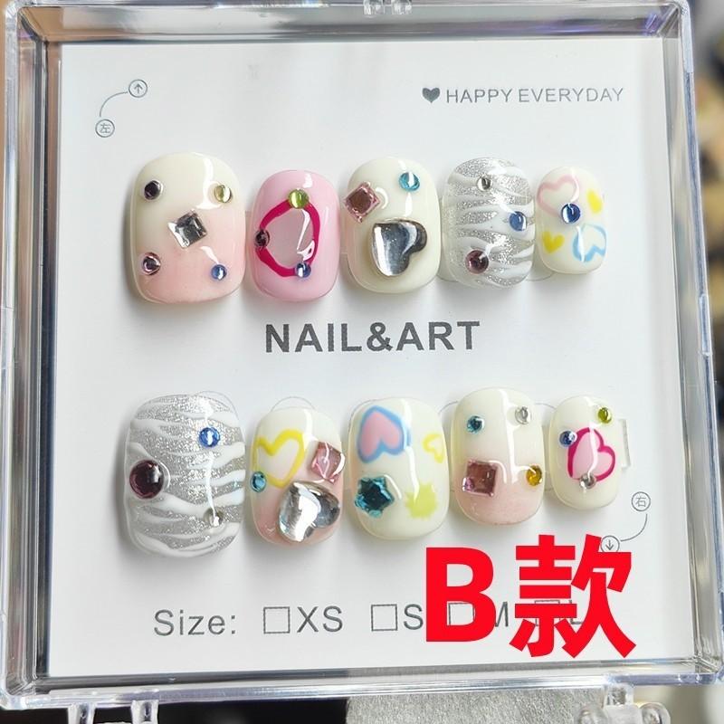 100% HANDMADE Trapezoid Coffin Shape Artificial Nail Art Dopamine Cute Lady Phototherapy Nails Reusable Nails