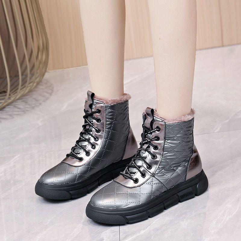 Fashion Lace-up Chunky Ladies Shoes Winter Fleece-lined Non Slip Women's Snow Boots Plush Warm Chic and Elegant Work Waterproof Booties