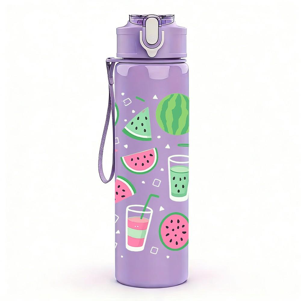 1PC Watermelon Slice Fruit Pattern 750ml Color Plastic Sports Water Bottle Leakproof Flip Straw Lid Suitable for Sports Office Home Use