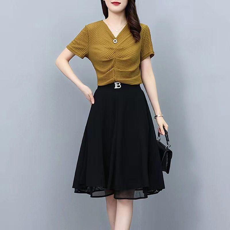 Chiffon Spring and Summer Half Skirt High-end High Waisted A-line Women's Mid To Long Style Loose and Slimming Temperament Thin Skirt Black