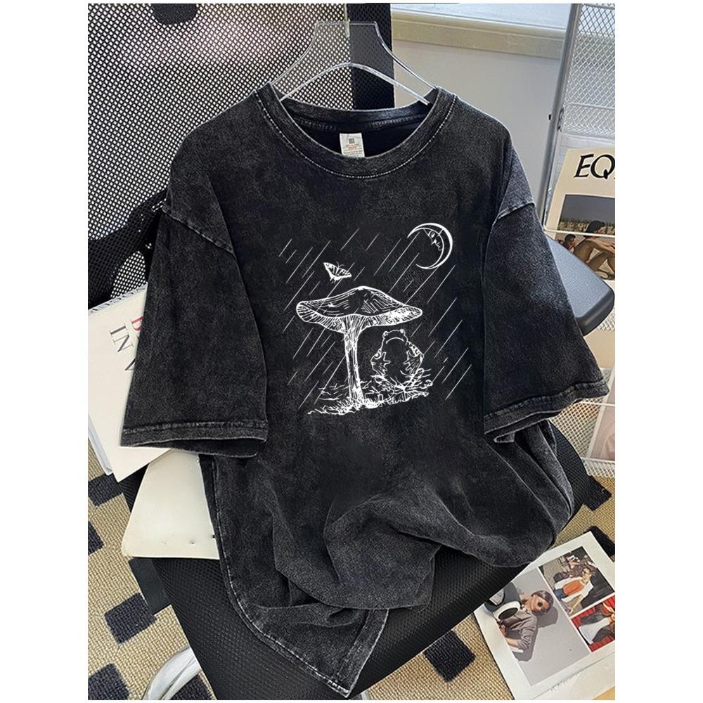 Summer Men's Casual Cotton Washed T-Shirt Loose Retro Simple Print Comfortable Daily Commuting