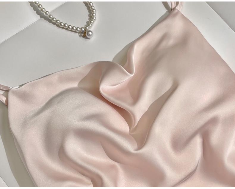 Women's Summer Ice Silk Sling Pajama Set with Chest Pad - Sexy Petal Vest & Shorts