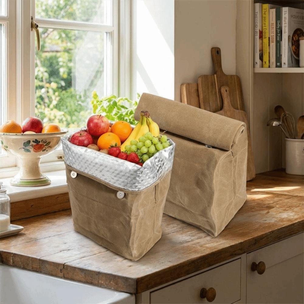 Large Capacity Waxed Canvas Lunch Bag Waterproof Thermal Insulation Aluminum Foil Ice Bag Anti-fouling Reusable Cooler Bag