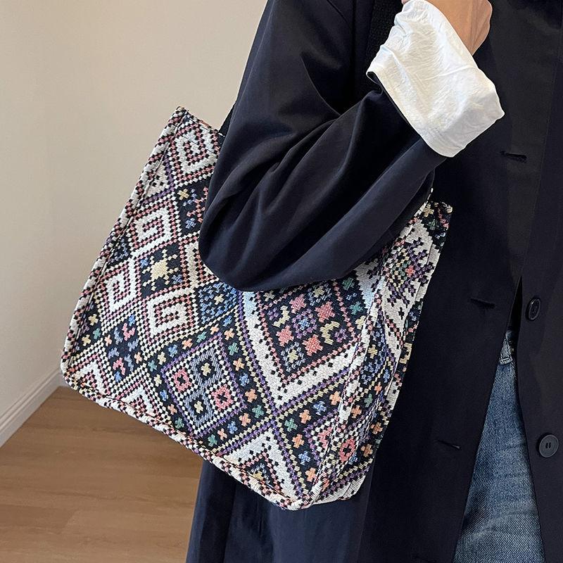 Ethnic Style Bag, Canvas Bag, Hand Woven Tote Bag, Women's Single Shoulder Handbag