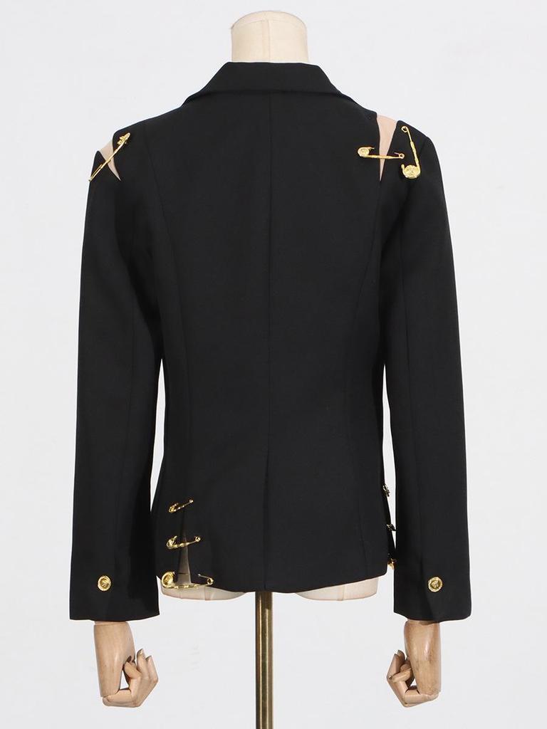 European Summer 2025 Mesh Spliced Pin-Decor Little Blazer for Women