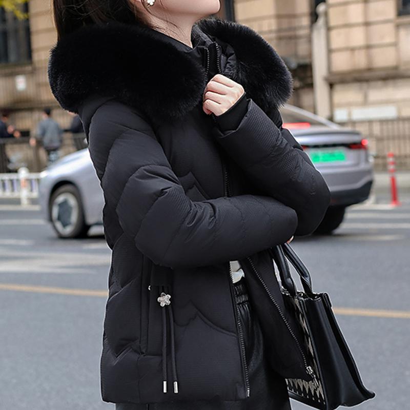 Fashion Winter Woman Parkas Hooded Faux Fur Collar Short Coats Thick Warm Women's Jackets