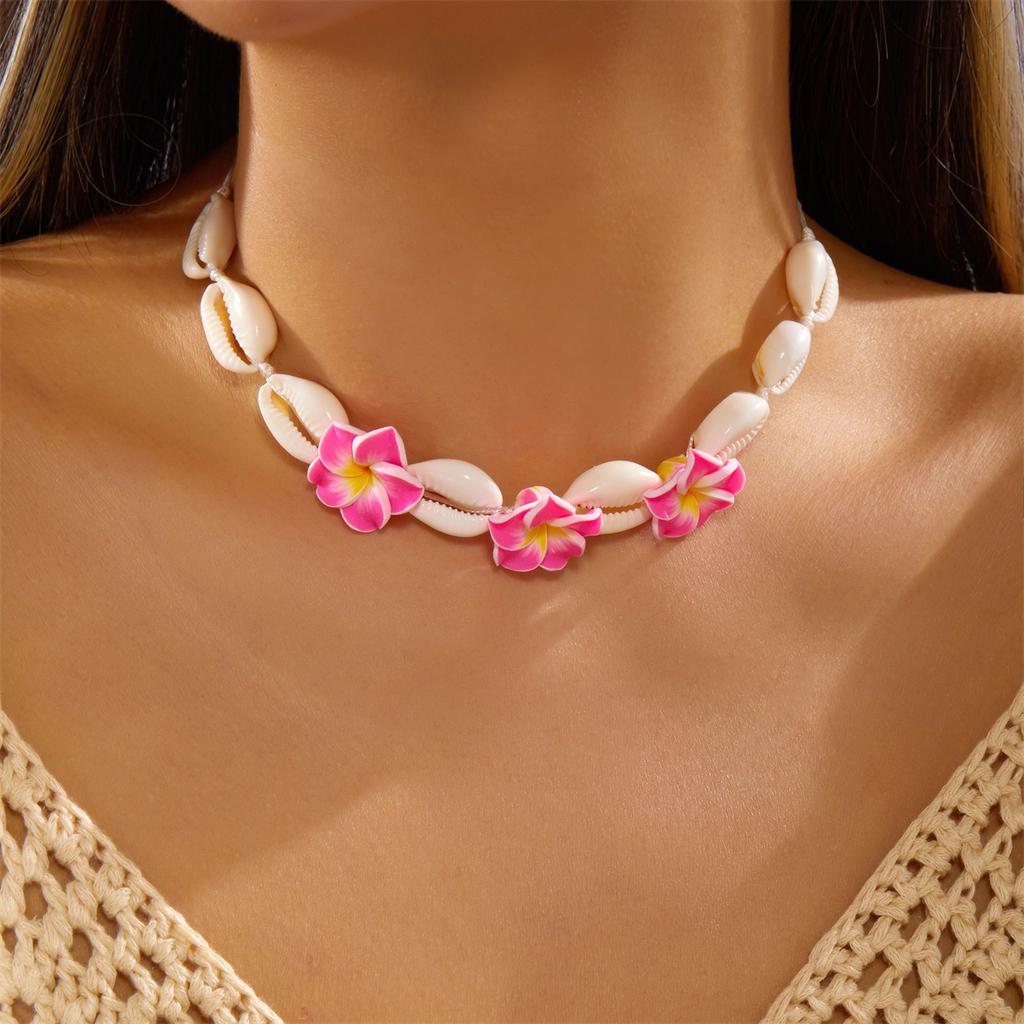 Bohemian Summer Beach Choker Necklace for Women White Flower Turtle Charm Clavicle Chain Holiday Jewelry Gift