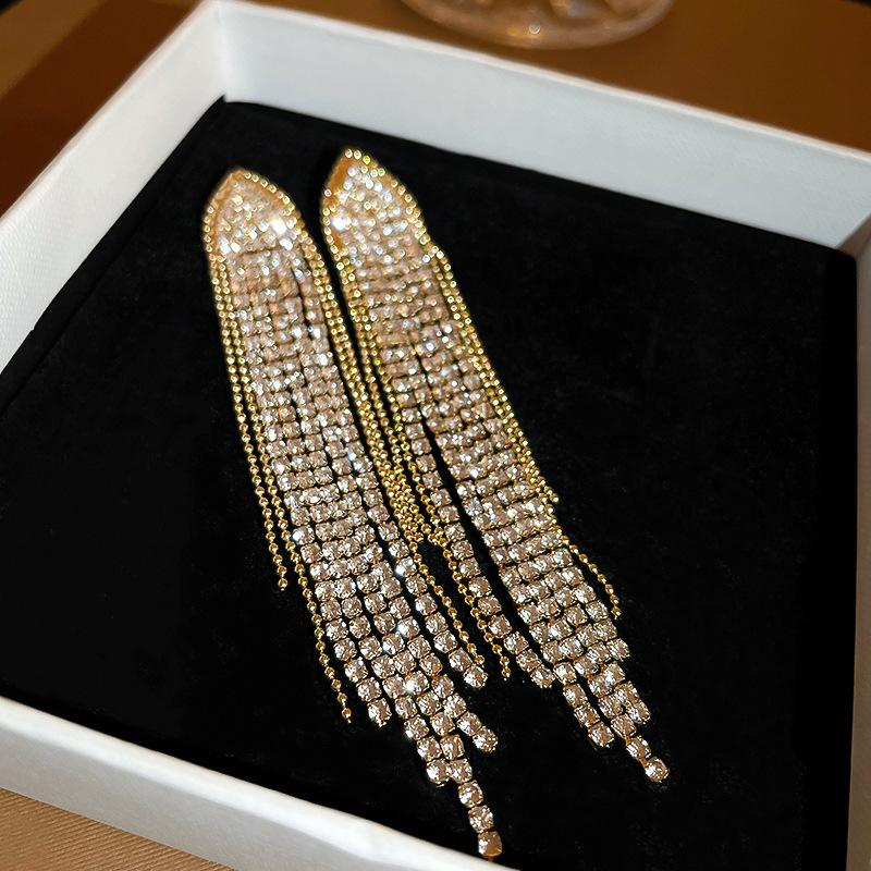 

Роскошные блестящие серьги-подвески из кристаллов для женщин, модные серьги-кисточки из циркония для девочек, модные свадебные украшения для вечеринок, аксессуары золотой