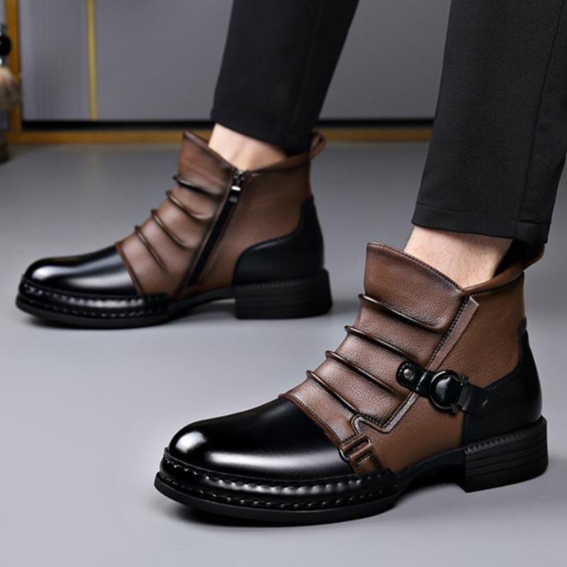 Módní pánské boty z pravé kůže Módní motocyklové boty Zimní plyšové teplé bavlněné boty Pánské Chelsea boty Retro britské kotníkové boty