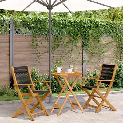 Vidaxl 3-Cz. Bistro Furniture Set, Black Polypropylene and Wood