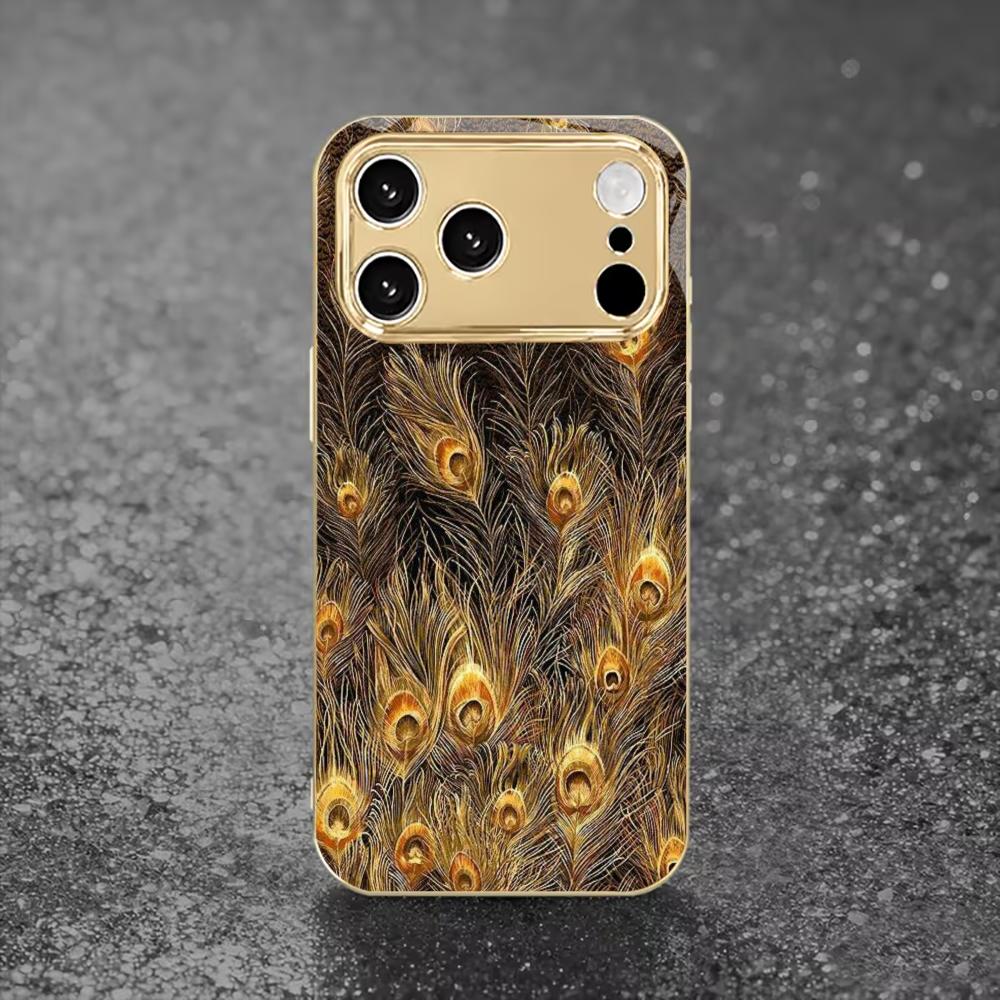 Chic Black Base with Gold mobile phones Glass phone case for iphone 17 pro max cover for iPhone 17 16 15 14 13 12 11pm Pro Plus
