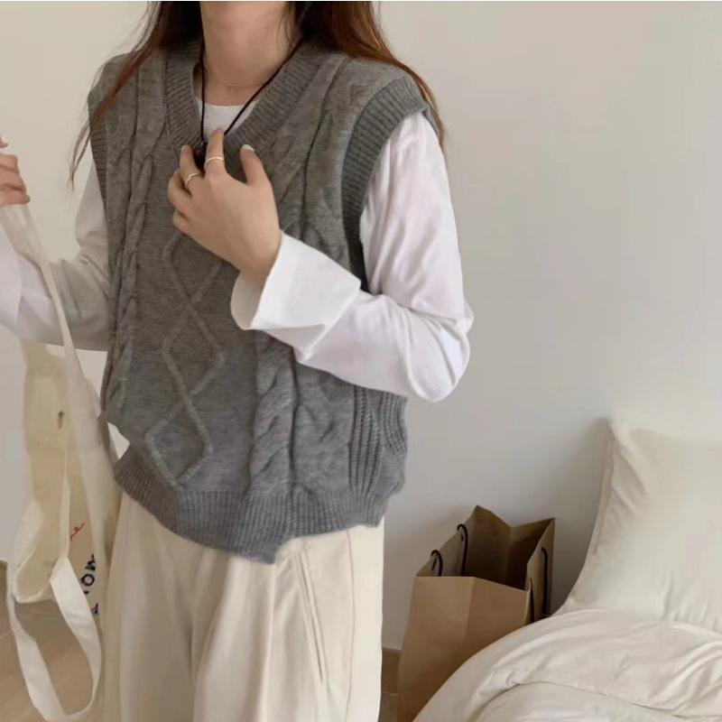 YYFS Dámská móda Ležérní podzim Zima Jednobarevné svetry bez rukávů s výstřihem do V