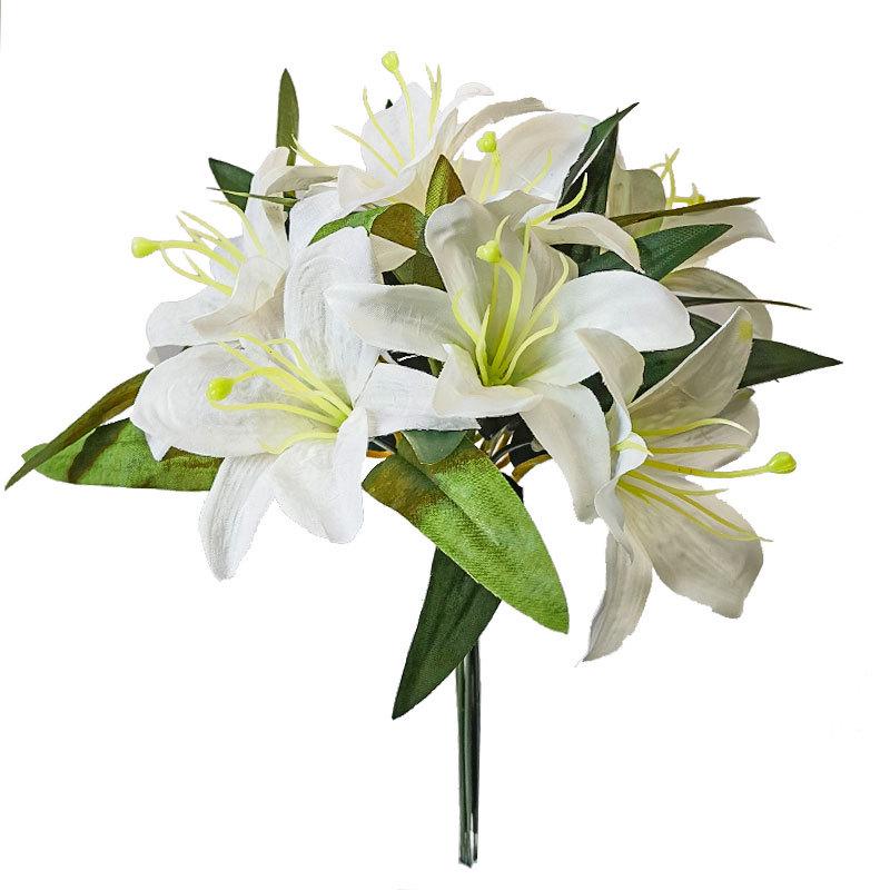 Lily and Baby's Breath Artificial Bouquet - Decorative Faux Flowers Arrangement