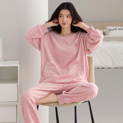 Flanell-Schlafanzug Damen Herbst und Winter Fleece Verdickt Warmes Anzug Süßes Korallenfleece Loungewear