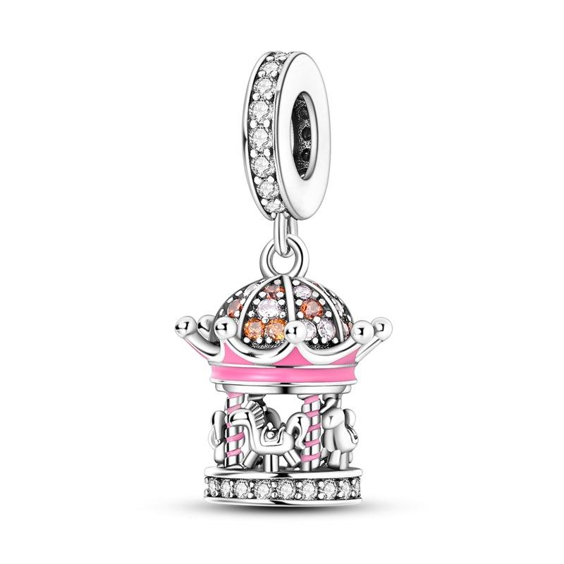 S925 Silver DIY Fashion Castle Ferris Wheel Pendant Charm Jewelry Making Accessory Popular Necklace Ornament
