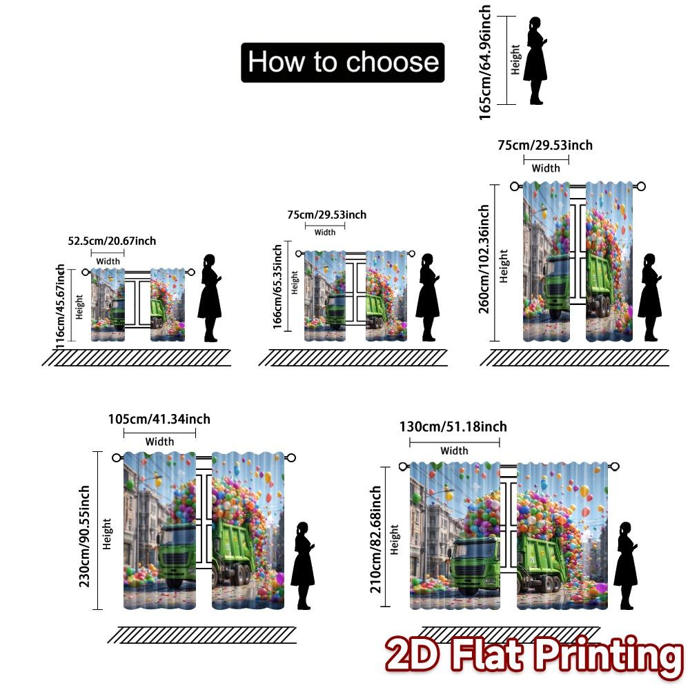 Set Of 2 Flat Printing Curtains Without Rod Partytruck Pattern Popular Versatile Polyester Room Decor Curtain